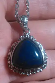 Lapis Lazuli Solitaire Copper Pendant Stainless Steel Necklace