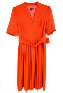 Karen Millen Structured Crepe Forever Pleat Belted Midi Dress Size 12 Orange