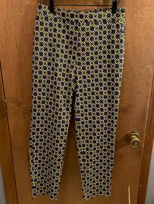 Boden Glorious British Style Pull on Pants Navy and Gold Print sz 8