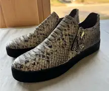 Stuart Weitzman Leather Exotic Snake Print Zip Up Sneakers