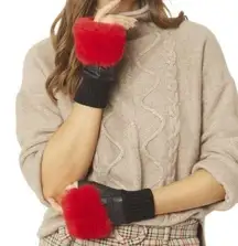 Jayley Faux Fur Fingerless Gloves Black Red One Size NWT