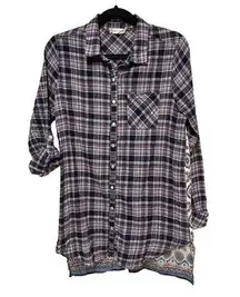 Altar'd State Roll Tab Sleeve Button Up Plaid Shirt Multicolor Women's Size S