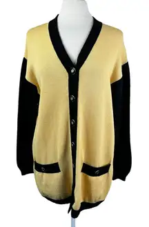 St. John Cardigan Womens Medium Yellow Black Santana Knit Button Front Sweater