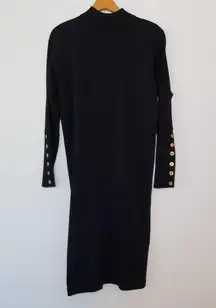 Liz Claiborne Vintage  Wool Long Sleeve Mock Neck Sweater Dress Black Gold Med