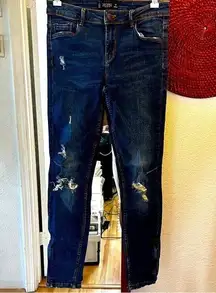 Zara Trafaluc Dark Denim Distressed Skinny Ankle Jeans size 2