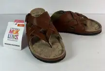 Muk Luks Womens Brown Leather Strappy Cork Footbed Slides Sandals Size 8 NWT