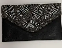 Black and Silver Paisley Rhinsetone Clutch