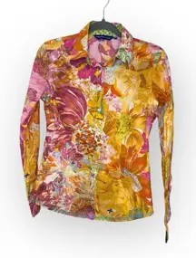 Georg Roth LA Bright Floral Print Shirt XS Resortwear Boho Artsy Statement Top