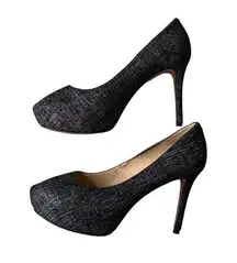 Nine West Juliette Black Speckled Denim Metallic Suede Heels