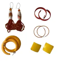 5 pair of gently used orange, yellow & peach colored earrings EUC