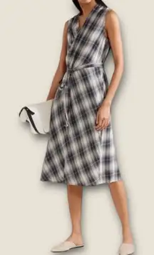 Vince Wrap Midi Dress Blue Plaid Shadow Lightweight Sleeveless‎ Lagenlook Sz M
