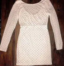 FREE PEOPLE White long sleeve bodycon  Silver dot accent, dress size XS