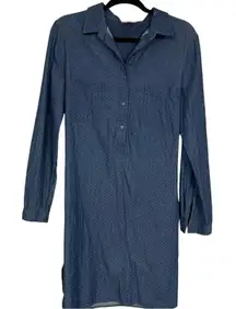 Max Studio Chambray Long Sleeve Mini Dress Womens L Swiss Coastal Cowboy Denim