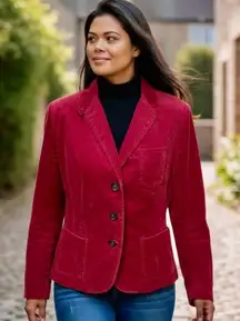 Talbots Petites 14P Red Corduroy Blazer Jacket 3-Button Cotton Spandex