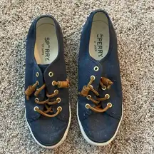 Navy blue Sperry slide one
