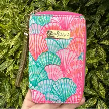 Lilly Pulitzer Wristlet Zipper Wallet w/ Sea Shells Pink/Blue