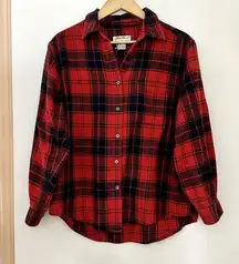 Vintage Eddie Bauer Red Plaid Boxy Button Down Soft Brush Fleece Shirt