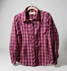 Bit & Bridle Plaid Embroidered Western Shirt Womens Pink Purple Small