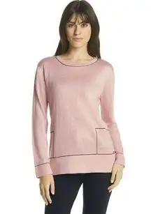 New! CALVIN KLEIN Women's Contrast Stitch Pullover Sweater Blush Size Large