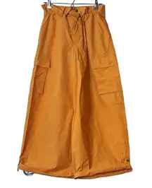 Free People  Hallie Parachute Paper Bag Orange Nylon Cotton  Wide Leg Pant Size S