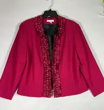 Coldwater Creek Women's Floral Ruffle Collar Blazer Jacket Lined Burgundy Sz 16
