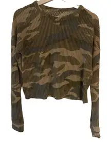 Aero waffle knit long sleeve camo cropped shirt XS