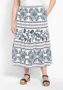 Lane Bryant Tiered Peasant Skirt Blue Resort Maxi Women's 18/20 Boho Plus