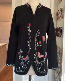 Storybook knits butterfly garden embroidered zip up cardigan
