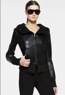 BCBGMAXAZRIA Black Leather Oakley Hooded Jacket