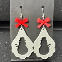❄️⛄ Teardrop Snowman Earrings with Red Bow & Silver Accents 🎀✨