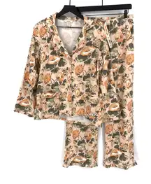 SUNDANCE Flannel Pajama Set Peach Green Florals M