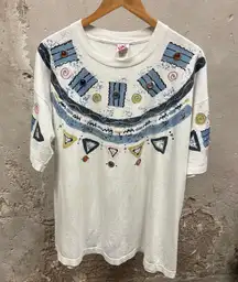 No Boundaries Vintage 1980s Puff Paint DIY Beaded White Single Stitch T-Shirt 2X