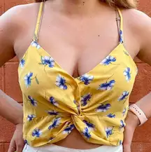 Yellow With Blue Flowers Low Cut Crop Top