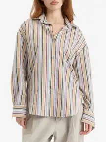 Faithfull The Brand Sz M Oversized Organic Cotton Striped Dress Shirt Blouse