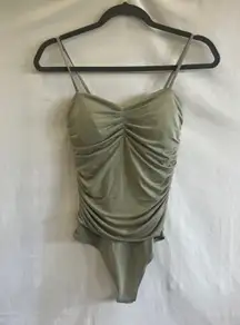 Express Body Contour Green Bodysuit Womens Size Small Ruching One Piece Feminine