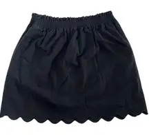 J Crew Skirt Womens 6 Black‎ Linen Cotton Blend Scallop Hem Pull On Casual