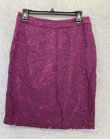 CAbi Women's A Line Skirt Lace Overlay Lined Magenta Size 6 Knee Length