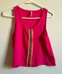 Hot Pink Tank Top w/ fringe ribbon detail | small