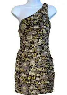 ZARA  Amazing Bodycon Dress Mini One Shoulder Floral Yellow Gold NWOT Size  XXS