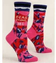 DEAR WINE, YES. Pink Women's Crew Socks by Blue Q, Super Soft, Great Gift! 🎁 🍷