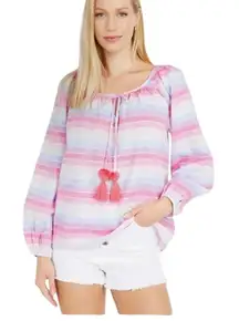 J. Crew Women's Peasant top metallic pastel stripe XL Long Sleeve tassel #AM634‎