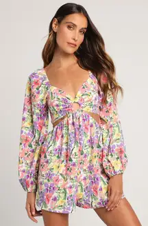 Lush Clothing Long Sleeve Floral Cut-out Romper