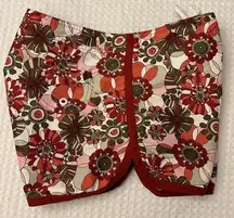 RIPCURL Board Shorts Funky Retro Floral Size 9 Rust Red Pink Green Ivory