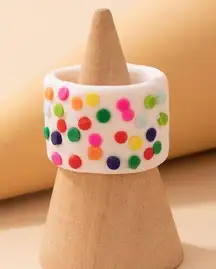 Handmade Ceramic Clay Cute Flower Mushroom Ring Colorful Stripe Wide