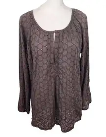 True Grit Gray Eyelet Lace Blouse Size XS Preppy Gray Lace Top