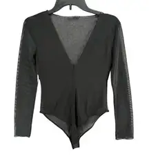 ZARA  Bodysuit Womens L Black Mesh Sheer Layering Top Evening Clubwear Night Out