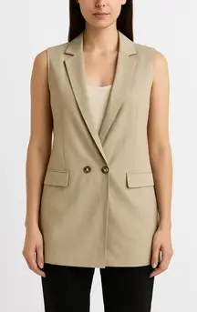 Halston Beige Linen Sleeveless Blazer Vest Women’s Size S