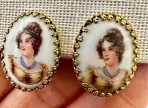 vintage Limoges France hand-painted porcelain earrings