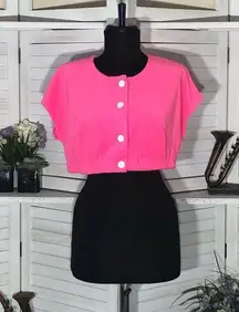 Vintage 80s neon pink top cropped short sleeves cotton soft terry cloth sz M