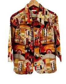 CJ Banks Jacket Abstract Portrait Art To Wear Multicolored Lightweight Size 14W